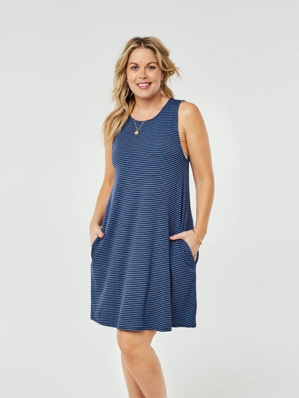 Carve Designs Blue Striped Sleeveless Swing Dress